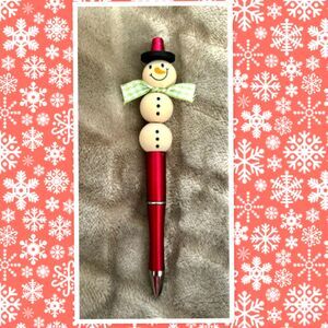 Snowman Beaded Pen, Ballpoint Pen, Writing Instrument, Beaded Pen